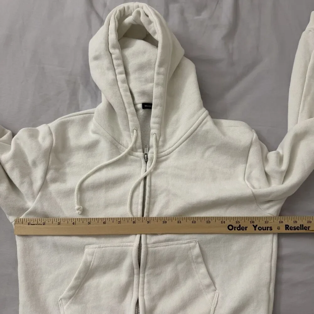 Brandy Melville Crystal Jacket OS‎ White Cropped Full Zip-Up Sweatshirt Hoodie